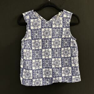 Joie Woman’s Linen Sleeveless Shirt Size Small Blue And White